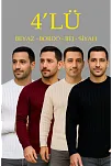 Erkek Fitilli Triko Bisiklet Yaka Kalın Kazak 4'lü Set Beyaz-bebek Mavisi-gri-siyah