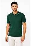 Erkek Fitilli Triko T-shirt Polo Yaka Yarım Fermuarlı Kısa Kollu Tişört - Yeşil
