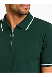 Erkek Fitilli Triko T-shirt Polo Yaka Yarım Fermuarlı Kısa Kollu Tişört - Yeşil