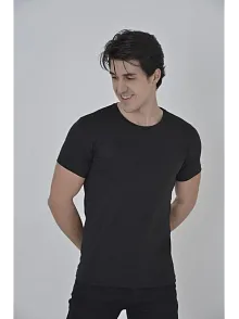 Erkek Gögüs Fileli T-shirt Kısa Kol Bisiklet Yaka Slimfit Tişört  - Siyah