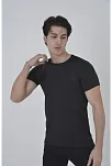 Erkek Gögüs Fileli T-shirt Kısa Kol Bisiklet Yaka Slimfit Tişört  - Siyah