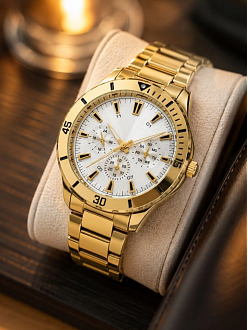 Erkek Gold Renk Metal Kordon Analog Kol Saati Beyaz Kadran Takvim Göstergeli