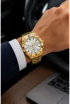 Erkek Gold Renk Metal Kordon Analog Kol Saati Beyaz Kadran Takvim Göstergeli