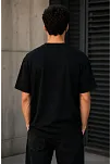 Erkek Gotik Yazı Baskılı Oversize Bisiklet Yaka T-shirt - Siyah