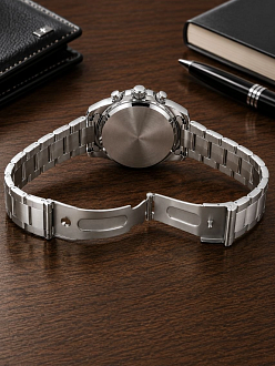 Erkek Gümüş Renk Metal Kordon Analog Kol Saati 24 Saat Takvim Göstergeli Gri Kadran - Gümüş