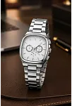 Erkek Gümüş Renk Metal Kordon Analog Kol Saati Çok Fonksiyonlu Beyaz Kadran - Gümüş