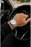 Erkek Gümüş Renk Metal Kordon Analog Kol Saati Çok Fonksiyonlu Beyaz Kadran - Gümüş
