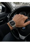 Erkek Gümüş Renk Metal Kordon Analog Kol Saati Siyah Kadran Takvim Göstergeli - Gümüş