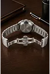 Erkek Gümüş Renk Metal Kordon Analog Kol Saati Siyah Kadran Takvim Göstergeli - Gümüş