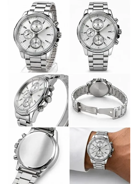 Erkek Gümüş Renk Metal Kordon Analog Kol Saati Takvim Göstergeli Beyaz Kadran - Gümüş