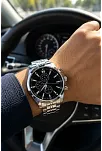 Erkek Gümüş Renk Metal Kordon Analog Kol Saati Takvim Göstergeli Siyah Kadran - Gümüş