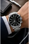 Erkek Gümüş Renk Metal Kordon Analog Kol Saati Takvim Göstergeli Siyah Kadran - Gümüş