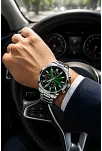 Erkek Gümüş Renk Metal Kordon Analog Kol Saati Takvim Göstergeli Yeşil Siyah Kadran - Gümüş