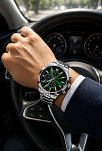 Erkek Gümüş Renk Metal Kordon Analog Kol Saati Takvim Göstergeli Yeşil Siyah Kadran - Gümüş