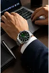 Erkek Gümüş Renk Metal Kordon Analog Kol Saati Takvim Göstergeli Yeşil Siyah Kadran - Gümüş