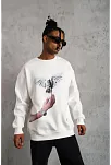 Erkek Güvercin Baskılı 3 İplik Pamuklu Bisiklet Yaka Sweatshirt - Beyaz