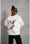 Erkek Güvercin Baskılı 3 İplik Pamuklu Bisiklet Yaka Sweatshirt - Beyaz