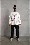 Erkek Güvercin Baskılı 3 İplik Pamuklu Bisiklet Yaka Sweatshirt - Beyaz