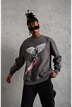 Erkek Güvercin Baskılı 3 İplik Pamuklu Bisiklet Yaka Sweatshirt - Gri