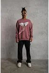 Erkek Güvercin Baskılı Bisiklet Yaka Sweatshirt 3 İplik Pamuklu - Gül Kurusu
