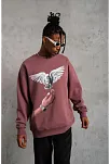 Erkek Güvercin Baskılı Bisiklet Yaka Sweatshirt 3 İplik Pamuklu - Gül Kurusu