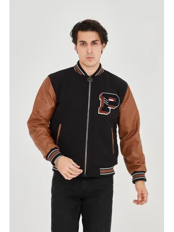 Erkek İçten Elyaf Ve Astarlı Kolları Suni Deri Ceket - Kahverengi