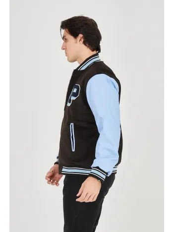 Erkek İçten Elyaf Ve Astarlı Kolları Suni Deri Ceket - Mavi