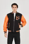 Erkek İçten Elyaf Ve Astarlı Kolları Suni Deri Ceket - Turuncu