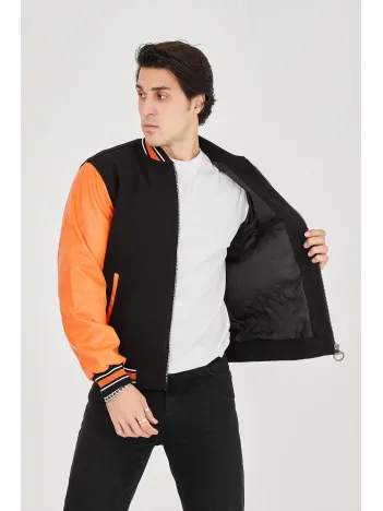 Erkek İçten Elyaf Ve Astarlı Kolları Suni Deri Ceket - Turuncu Erkek İçten Elyaf Ve Astarlı Kolları Suni Deri Ceket - Turuncu