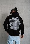 Erkek 3 İplik Pamuklu Kapüşonlu Baskılı Cepli Oversize Sweatshirt Hoodie - Siyah