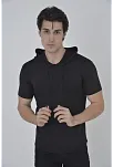 Kadın Kapüşonlu T-shirt Kısa Kol Bisiklet Yaka Slimfit Tişört    - Siyah