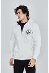 Erkek 3 İplik Pamuklu Fermuarlı Kapüşonlu Kanguru Cepli Baskılı Hoodie Hırka Sweatshirt - Beyaz