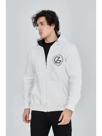 Erkek 3 İplik Pamuklu Fermuarlı Kapüşonlu Kanguru Cepli Baskılı Hoodie Hırka Sweatshirt - Beyaz Erkek 3 İplik Pamuklu Fermuarlı Kapüşonlu Kanguru Cepli Baskılı Hoodie Hırka Sweatshirt - Beyaz