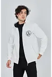 Erkek 3 İplik Pamuklu Fermuarlı Kapüşonlu Kanguru Cepli Baskılı Hoodie Hırka Sweatshirt - Beyaz