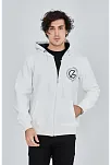 Erkek 3 İplik Pamuklu Fermuarlı Kapüşonlu Kanguru Cepli Baskılı Hoodie Hırka Sweatshirt - Beyaz