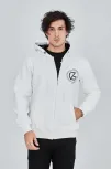 Erkek 3 İplik Pamuklu Fermuarlı Kapüşonlu Kanguru Cepli Baskılı Hoodie Hırka Sweatshirt - Beyaz Erkek 3 İplik Pamuklu Fermuarlı Kapüşonlu Kanguru Cepli Baskılı Hoodie Hırka Sweatshirt - Beyaz