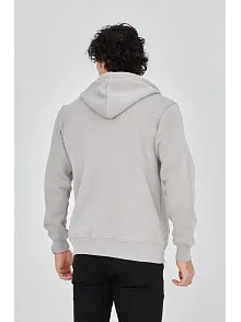 Erkek 3 İplik Pamuklu Fermuarlı Kapüşonlu Kanguru Cepli Baskılı Hoodie Hırka Sweatshirt - Boyalı Gri
