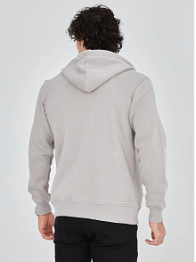 Erkek 3 İplik Pamuklu Fermuarlı Kapüşonlu Kanguru Cepli Baskılı Hoodie Hırka Sweatshirt - Boyalı Gri