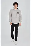 Erkek 3 İplik Pamuklu Fermuarlı Kapüşonlu Kanguru Cepli Baskılı Hoodie Hırka Sweatshirt - Boyalı Gri