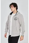 Erkek 3 İplik Pamuklu Fermuarlı Kapüşonlu Kanguru Cepli Baskılı Hoodie Hırka Sweatshirt - Boyalı Gri