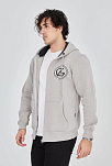 Erkek 3 İplik Pamuklu Fermuarlı Kapüşonlu Kanguru Cepli Baskılı Hoodie Hırka Sweatshirt - Boyalı Gri