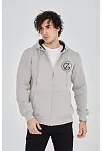 Erkek 3 İplik Pamuklu Fermuarlı Kapüşonlu Kanguru Cepli Baskılı Hoodie Hırka Sweatshirt - Boyalı Gri