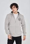 Erkek 3 İplik Pamuklu Fermuarlı Kapüşonlu Kanguru Cepli Baskılı Hoodie Hırka Sweatshirt - Boyalı Gri