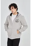 Erkek 3 İplik Pamuklu Fermuarlı Kapüşonlu Kanguru Cepli Baskılı Hoodie Hırka Sweatshirt - Boyalı Gri
