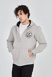 Erkek 3 İplik Pamuklu Fermuarlı Kapüşonlu Kanguru Cepli Baskılı Hoodie Hırka Sweatshirt - Boyalı Gri