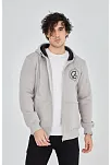 Erkek 3 İplik Pamuklu Fermuarlı Kapüşonlu Kanguru Cepli Baskılı Hoodie Hırka Sweatshirt - Boyalı Gri