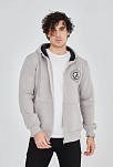 Erkek 3 İplik Pamuklu Fermuarlı Kapüşonlu Kanguru Cepli Baskılı Hoodie Hırka Sweatshirt - Boyalı Gri