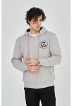 Erkek 3 İplik Pamuklu Fermuarlı Kapüşonlu Kanguru Cepli Baskılı Hoodie Hırka Sweatshirt - Boyalı Gri