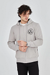 Erkek 3 İplik Pamuklu Fermuarlı Kapüşonlu Kanguru Cepli Baskılı Hoodie Hırka Sweatshirt - Boyalı Gri