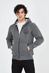 Erkek 3 İplik Pamuklu Fermuarlı Kapüşonlu Kanguru Cepli Baskılı Hoodie Hırka Sweatshirt - Füme